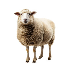 Obraz premium Photograph of a sheep standing isolated on a white background detailed and highresolution ultrarealistic photography