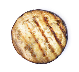 Slice of grilled eggplant isolated on white, top view