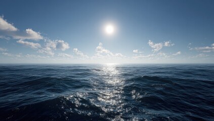 Vast ocean stretches under a bright sun