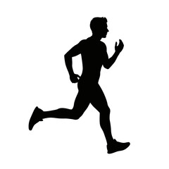 Dynamic male athlete silhouette captured mid-stride, showcasing speed, power, and athletic achievement for fitness and sports promotions.