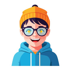 Optimistic Youth in Vibrant Portrait: A cheerful young person radiates positivity, with eyes gleaming through spectacles, personifying youthful enthusiasm in a graphic art representation.