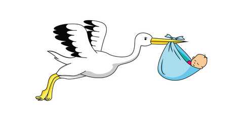 stork bring baby cartoon design. newborn symbol.