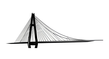 Stylized Black and White Cable-Stayed Bridge Vector Illustration.