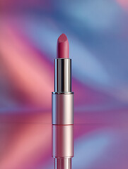 Pink Lipstick Tube on Reflective Surface