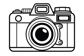 Black Outline Illustration of a Vintage Camera on White Background retro photography