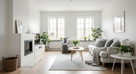 Fototapeta premium Minimalist Living Room with Natural Light and Plants.