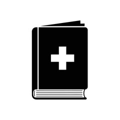 Black medical book icon with white cross symbolizing health knowledge and care for all