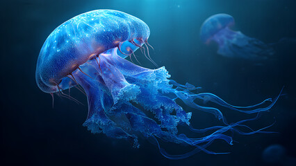 Beautiful Blue Jellyfish Underwater