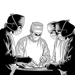 Skilled surgeons collaborate intently during a critical operation, showcasing teamwork and medical expertise in a focused, sterile environment.