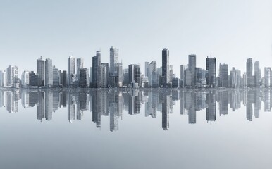 Fototapeta premium City skyline reflected in calm water