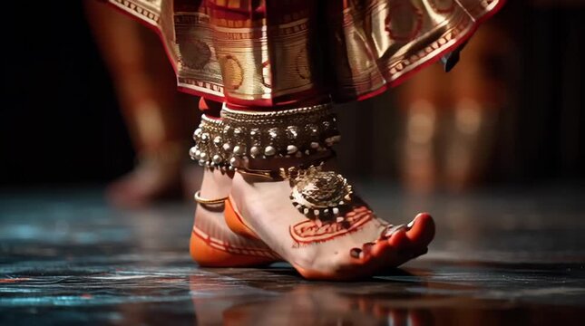 Feet of an Indian classical dancer with ghungroo