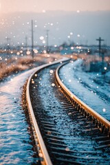 Fototapeta premium Snowy Train Tracks At Twilight