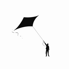 Solitary man flying kite in the wind, enjoying outdoor recreation silhouette