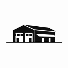 Industrial building illustration featuring a side canopy structure in dark silhouette