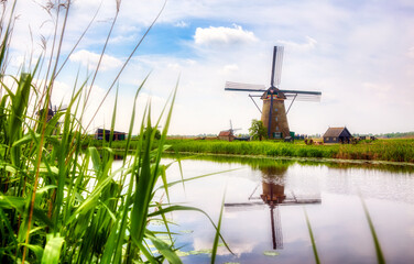 Old, Charming Windmill in Kinderdijk, Netherlands