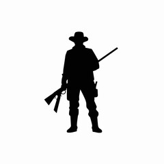 Man with rifle in black and white hunting hunter silhouette
