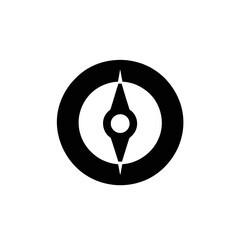 Directional navigational black circle compass points toward adventure with exploration silhouette