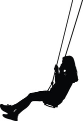 Obraz premium Silhouette of a young girl swinging in mid-air, perfect for childhood, freedom, outdoor activity, and playful lifestyle themes.