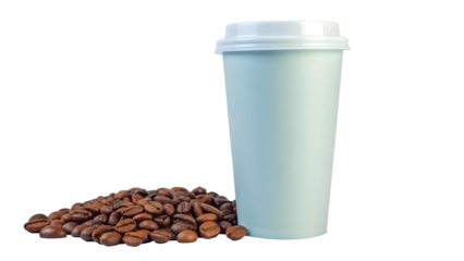Fresh coffee beans with a modern take-away cup
