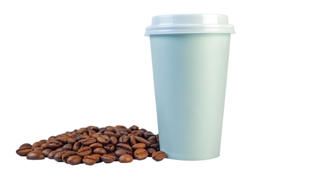 Fresh coffee beans with a modern take-away cup