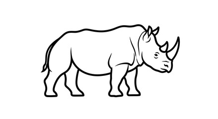 Obraz premium A detailed black and white illustration of a rhinoceros with two prominent horns.