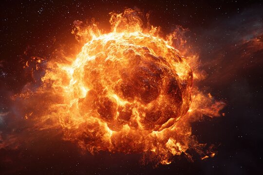 Fiery celestial body explodes in cosmic space