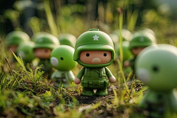 Green soldier figurines in a grassy field