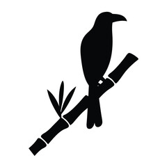 Black bird silhouette perched on bamboo branch vector illustration graphic design element art