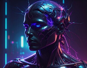 dj robot in headphones