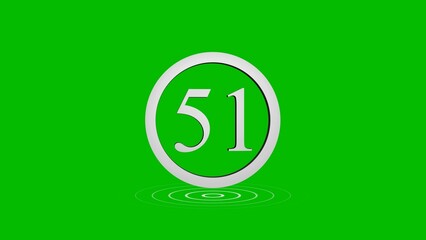 Number fifty one centered in a silver circle with ripples on a bright green background