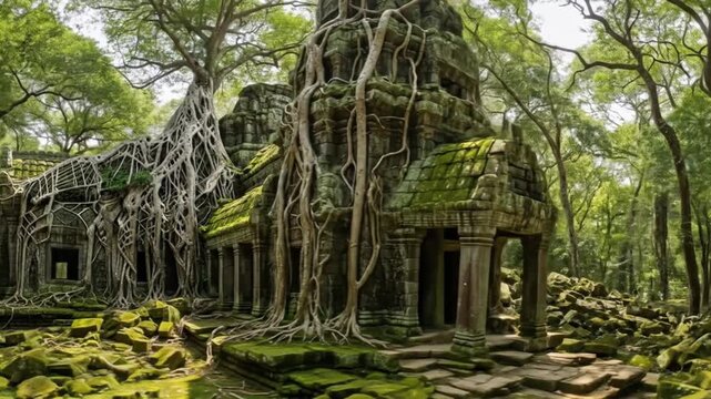 Ta Prohm Temple: Ancient Ruins Enmeshed with Jungle Roots in Cambodia Video