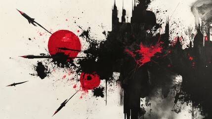 Abstract Anti-War Illustration of a City Under Attack