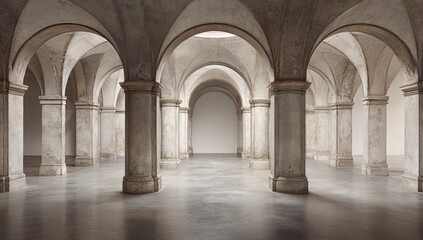 Fototapeta premium Empty, arched, stone hall