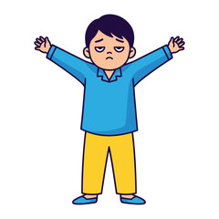 Tired Boy: A young boy stretches, his eyes heavy with the fatigue of the day, showcasing relatable weariness in this illustration.