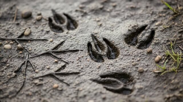 Impressions of Wildlife: A Close-Up Look at Intricate Animal Tracks Captured in the Earth, Revealing the Natural Movements of Creatures on the Landscape