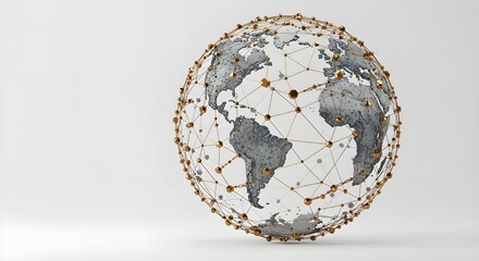 Global Network Connection with Geometric Mesh | Digital Globe with Worldwide Communications Infrastructure for Technology and Business Concepts