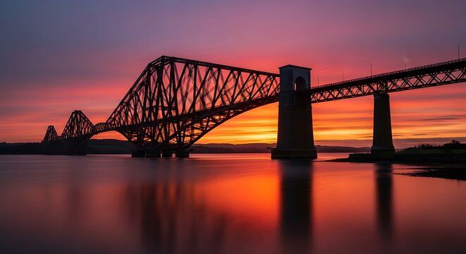 Iconic Forth Bridge Sunset Landscape.