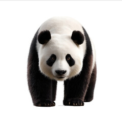 Fototapeta premium Giant panda standing on the ground looking at the camera front view white background photorealistic style high resolution highly detailed