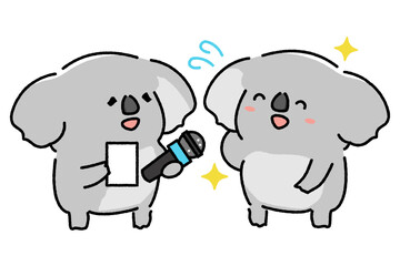 インタビューをするコアラと答えるコアラのイラスト