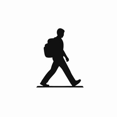 Obraz premium Student walking with backpack in monochrome minimalist vector art silhouette