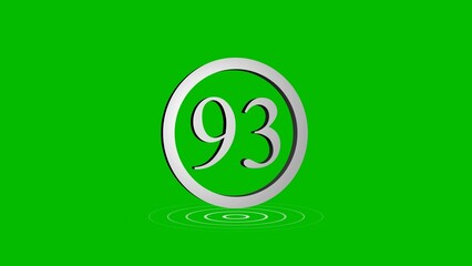Number ninety three displayed inside a silver circle against a green background