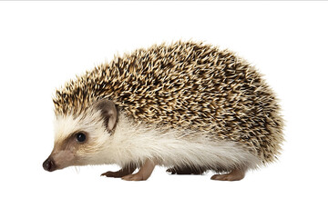 Fototapeta premium Side view of a cute hedgehog isolated on a white background studio shot photorealistic highresolution photography