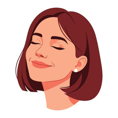 Serene Self-Satisfaction: A close-up illustration of a young woman with closed eyes wearing a pearl earring and a subtle smile.