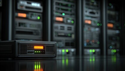 Naklejka premium Futuristic server rack in a data center