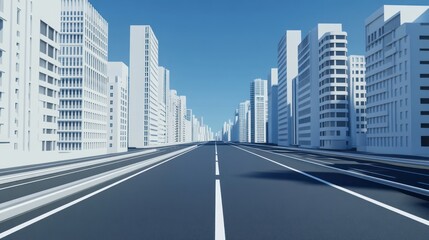 Empty highway through modern cityscape