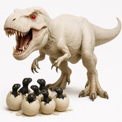 Dinosaur defending the new hatched babies 