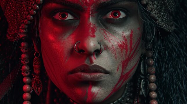 An intense close up of the Hindu Goddess Kali