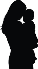 Silhouette of loving mother holding baby close, expressing maternal care, motherhood, family bond, affection, parenting and emotional connection.