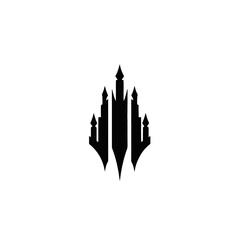 Fototapeta premium Majestic fantasy castle with sharp spires creating a dark silhouette