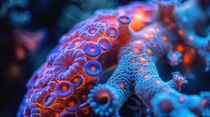 Vibrant Coral Reef Close-Up: A Symphony of Blues and Oranges